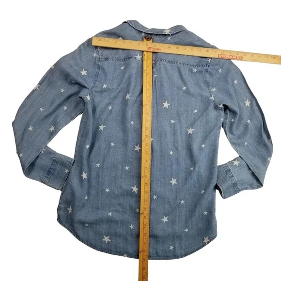 Natural Reflections Button Up Chambray Shirt Womens Sz M Star Print Blue Lyocell - Picture 8 of 14